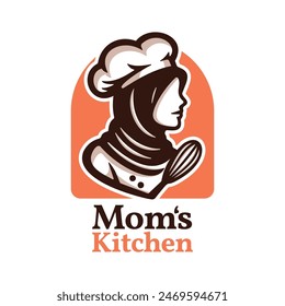 Hijab Chef Logo. Beauty  Female Muslimah use scarf in Kitchen. Vector Illustration Design. Perfect for T-shirt, Emblem, Business, Fast Food, Culinary Brand, Restaurant, Catering, Food and Beverages