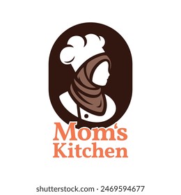 Hijab Chef Logo. Beauty  Female Muslimah use scarf in Kitchen. Vector Illustration Design. Perfect for T-shirt, Emblem, Business, Fast Food, Culinary Brand, Restaurant, Catering, Food and Beverages