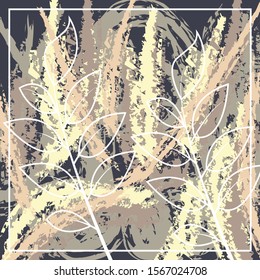 Hijab creative scarf with splash brush ink and leaves for Printing Production. 