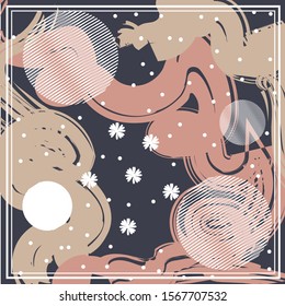 Hijab creative scarf with splash brush ink and leaves for Printing Production. 