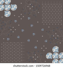 Hijab design with combination ornament. Abstract silk scarf pattern