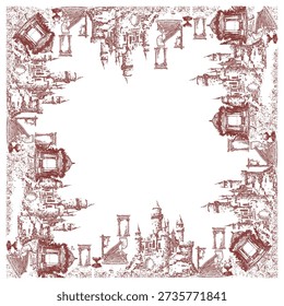 Hijab design inspired by a cheerful flower garden behind a castle, filled with harmonious beauty