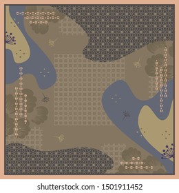 Patrón de diseño de hiyab. Patrón abstracto de pañuelo de seda con adorno floral y geométrico