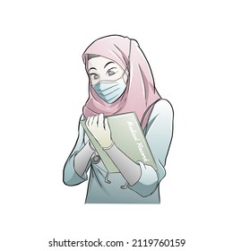 Hijab Doctor Vector Ilustración Comprobando Registro Médico