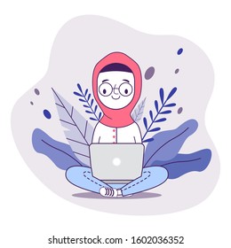 Hijab freelancer at work vector illustration