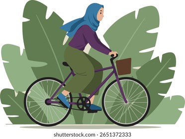 Hijab menina com bicicleta e folha
