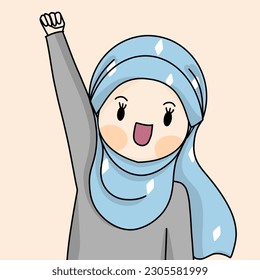 hijab girl está animando , muslim girl up , girl up (ing) , girl rising one hand (ing) 