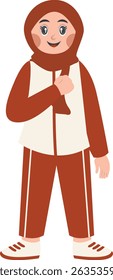 Hijab Girl Holding Indonesian Flag. Indonesian Independence Day Celebration. Vector Character Illustration