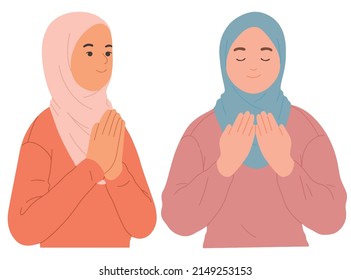 hijab girl pray muslim islam ramadan clipart vector illustration