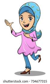 Hijab Girl presentation a product cartoon vector