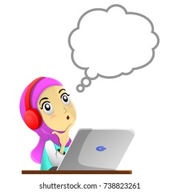 Hijab Girl searching inspiration cartoon vector