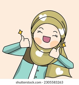 hijab girl show thump up , muslim girl with thump up