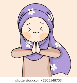 hijab girl shows sorry , sorry sign , muslim girl is sorry