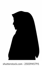 Silueta de la muchacha del hijab aislada en el fondo blanco. Diseño de icono de niña hijab. Ilustración vectorial plana.