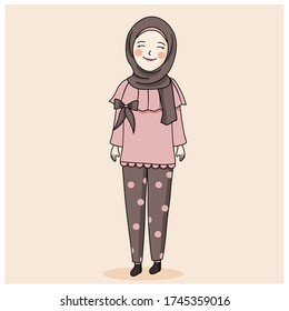hijab girl smiling , Muslim girl standing , vector of cute girl smiling 