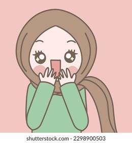 hijab girl is surprised , muslim girl is amazed