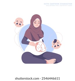 hijab girl twin baby pregnancy cute cartoon illustration