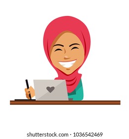 HIjab Girl Working Happily