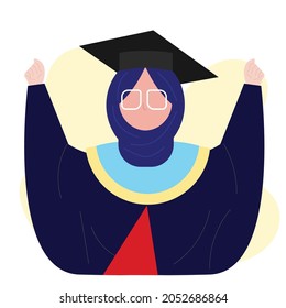 Hijab graduation vector illustration. Muslim girl graduate illustration