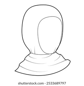 Hijab Hat Scarf. Muslim Head Fashion accessory cap clothing technical illustration. Vector headgear for Men, women, unisex style, flat template CAD mockup sketch outline isolated