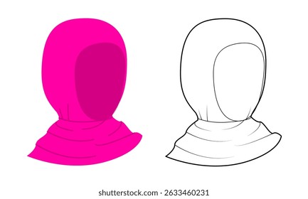 Hijab Hat Scarf. Muslim Head Fashion accessory cap clothing technical illustration. Vector headgear for Men, women, unisex style, flat template CAD mockup sketch outline isolated