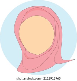 Hijab head vector illustration. Islamic woman wearing pink hijab