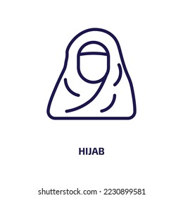 hijab icon from religion collection. Thin linear hijab, muslim, people outline icon isolated on white background. Line vector hijab sign, symbol for web and mobile