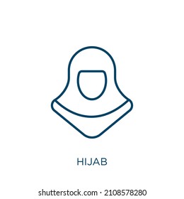 hijab icon. Thin linear hijab outline icon isolated on white background. Line vector hijab sign, symbol for web and mobile