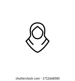 Hijab icon vector in linear, outline icon isolated on white background
