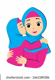 Hijab Kid Girl Kissing Her Mother Stock Vector (Royalty Free ...
