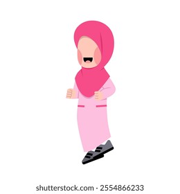 Hijab Kid Running Faceless Character 