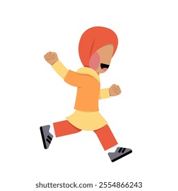 Hijab Kid Running Faceless Character 