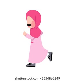 Hijab Kid Running Faceless Character 