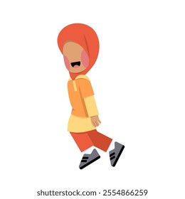 Hijab Kid Running Faceless Character 