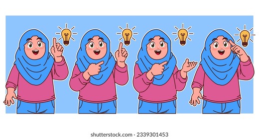 Hijab kids thinking with light bulb