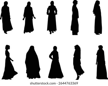 hijab lady girl silhouette set