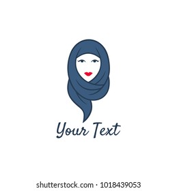 Hijab Logo. Young Lovely Muslim Girl Flat Design Logo Vector, Template