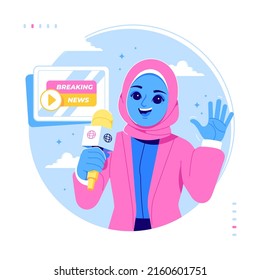 Hijab News Anchor Character Illustration