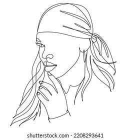 Hijab one line.. Vector line drawing. One line art. Hijab Styles. Bandana. Muslim Fashion. Beach Hijab. Summer Outfit.