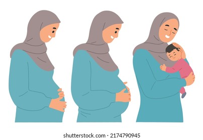 hijab pregnant hold baby son parent love