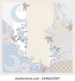 hijab scarf design printing on blue bacground