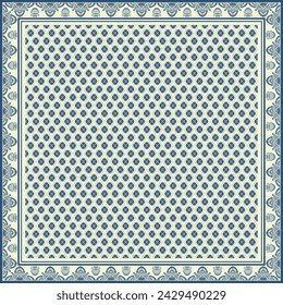 Patrón abstracto de la flor de la bufanda del hiyab.Ornamento geométrico étnico con el borde del motivo del marco hiyab pattern.Design para la tela, impresión, bufandas, mantón, pañuelo, ropa, pareo, almohadas, mantel, decoración.