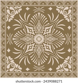Hijab scarf flower abstract pattern.Ethnic geometric ornament with frame motif border hijab pattern.Design for fabric,print,scarves,shawl,kerchief,bandana,clothing,pareo,pillows,tablecloth,decoration.