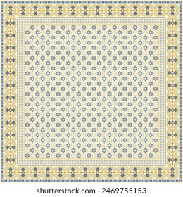 Hijab scarf flower abstract pattern.Ethnic geometric ornament with frame motif border hijab pattern.Design for fabric,print,scarves,shawl,kerchief,bandana,clothing,pareo,pillows,tablecloth,decoration.