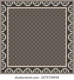 Patrón abstracto de la flor de la bufanda del hiyab.Ornamento geométrico étnico con el borde del motivo del marco hiyab pattern.Design para la tela, impresión, bufandas, mantón, pañuelo, ropa, pareo, almohadas, mantel, decoración.