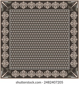 Hijab scarf flower abstract pattern.Ethnic geometric ornament with frame motif border hijab pattern.Design for fabric,print,scarves,shawl,kerchief,bandana,clothing,pareo,pillows,tablecloth,decoration.