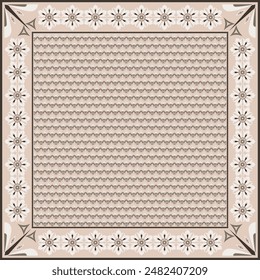 Patrón abstracto de la flor de la bufanda del hiyab.Ornamento geométrico étnico con el borde del motivo del marco hiyab pattern.Design para la tela, impresión, bufandas, mantón, pañuelo, ropa, pareo, almohadas, mantel, decoración.