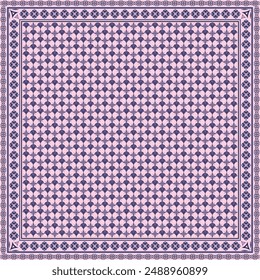 Patrón abstracto de la flor de la bufanda del hiyab.Ornamento geométrico étnico con el borde del motivo del marco hiyab pattern.Design para la tela, impresión, bufandas, mantón, pañuelo, ropa, pareo, almohadas, mantel, decoración.