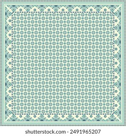 Patrón abstracto de la flor de la bufanda del hiyab.Ornamento geométrico étnico con el borde del motivo del marco hiyab pattern.Design para la tela, impresión, bufandas, mantón, pañuelo, ropa, pareo, almohadas, mantel, decoración.