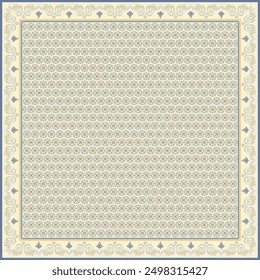 Hijab scarf flower abstract pattern.Ethnic geometric ornament with frame motif border hijab pattern.Design for fabric,print,scarves,shawl,kerchief,bandana,clothing,pareo,pillows,tablecloth,decoration.